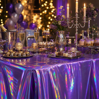 Nappe rectangulaire jetable en PEVA holographique violette, imperméable, pour banquets, dîners et événements