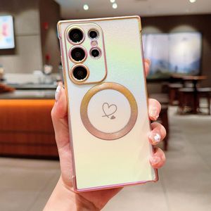 Funda Magnética para Teléfono con Textura <span class=keywords><strong>de</strong></span> Seda y Diseño Colorido para Samsung S25 Edge S24 Ultra, con Corazón Electrochapado y Protección Lateral - Product Image 3