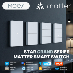 Interrupteur intelligent WiFi MOES Tuya Star Grand Series Matter 10A, neutre requis, compatible avec Alexa, Google, Apple HomeKit, <span class=keywords><strong>SmartThings</strong></span> - Product Image 2
