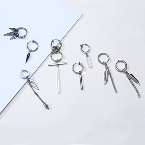 Orecchini a Cerchio Irregolari a Triangolo Lungo con Catena per Uomo, <span class=keywords><strong>Gioielli</strong></span> Rock, i Più Cool Orecchini a Clip a Conchiglia - Product Image 4