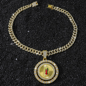 Hiphop Style Rotatable Circular Religious Pendant Necklace <b>Cuban</b> <b>Link</b> <b>Chain</b> Necklace Men's Necklace Fashion Jewelry Wholesale - Product Image 4