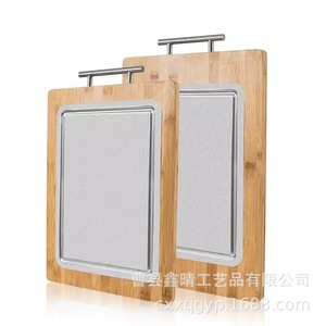 Bamboo Chopping Board Rectangle With Stainless Steel Handle For Kitchen Use Natural <b>Wood</b> Color D58 - Product Image 1