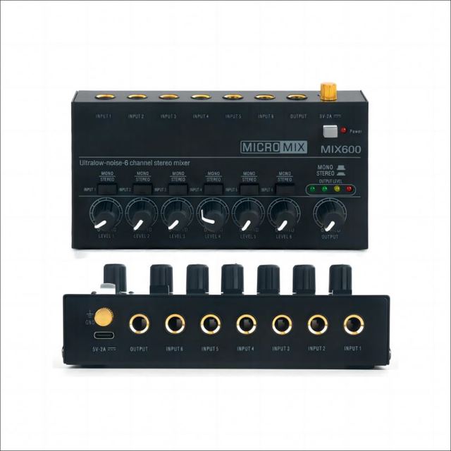 MIX600 6 Channel Stereo Line Micro Mixer Ultra Low Noise Compact Mini Audio Mixer for Studio Live Sound Karaoke PA System