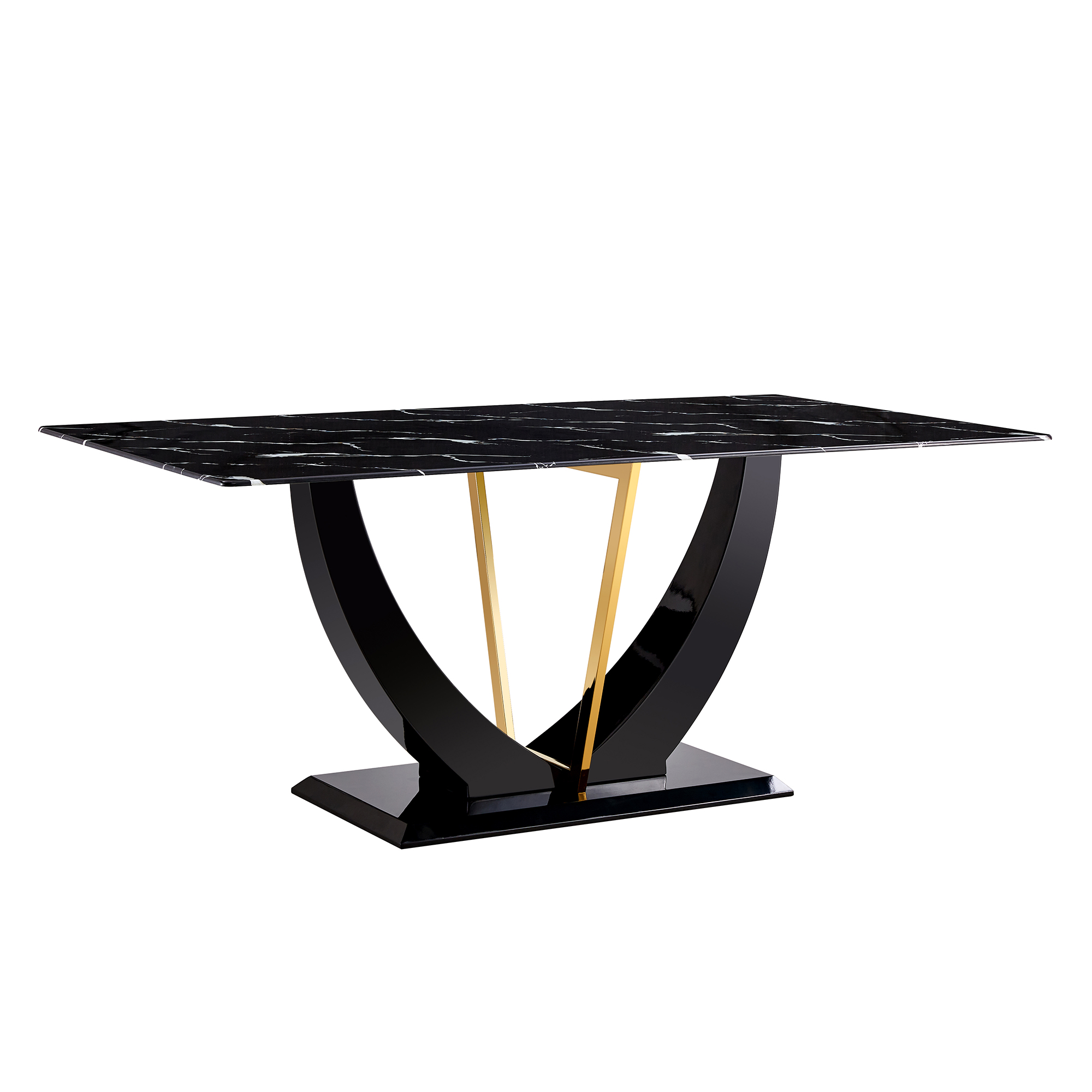 Modern Luxurious Black Marble Texture Dining Table Rectangular for Home or Hotel for Dining or Living Room