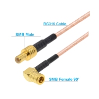Câble coaxial RF RG316 50 Ohms, adaptateur pigtail/jumper, mâle/femelle, droit/à angle droit, pour extension radio satellite SMB
