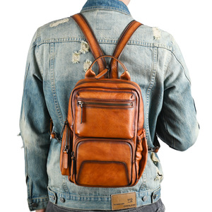 Zaino da Viaggio Casual da <span class=keywords><strong>Uomo</strong></span> <span class=keywords><strong>in</strong></span> <span class=keywords><strong>Pelle</strong></span> Bovina Crema Conciata al Vegetale, Stile Retrò e Artigianale - Product Image 3