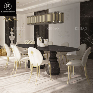 Tùy Chỉnh Châu Âu Đơn Giản Thiết Kế Mới Ba Mạnh mẽ Bằng Đá Cẩm Thạch Cột Bàn Ăn Với Ghế Đặt Hiện Đại Sang Trọng Hình Bầu Dục Bàn Ăn - Product Image 4