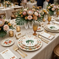 Ensemble de vaisselle en céramique de luxe, motif tigre de la jungle, léopard, palmier tropical, vaisselle en porcelaine rétro, assiette ronde pour salade et dessert