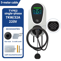 Cargador para Vehículos Eléctricos Tipo 2, 7kW 11kW 22kW, Tipo 1, Tipo 2, J1772, NACS, GBT, CCS1, CCS2, Inteligente, OCPP, DLB, WiFi, Bluetooth, APP, RFID, LCD, Temporizador, IP65