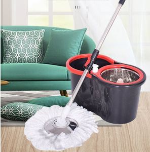 Seau de lavage de sols à double entraînement rotatif avec manche en acier inoxydable, auto-essoreur à pression manuelle, pour un nettoyage mains libres et sans effort - Product Image 5