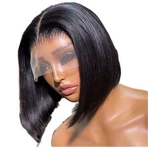 Perruque Bob Courte Ombrée Marron Sans Colle 13x4 HD Lace Bob Wig 12 Pouces Bouclée Profonde Pas Chère avec Frange en <span class=keywords><strong>Cheveux</strong></span> Humains - Product Image 1