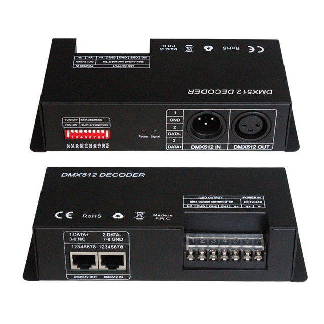 DMX 512 RGB LED Controller Decoder 3*8A 12-24V Dimmer for Stage DJ Party Wedding for Lighting Control