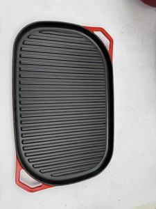 Plaque de cuisson en <span class=keywords><strong>fonte</strong></span> <span class=keywords><strong>émaillée</strong></span> à deux poignées, antiadhésive et côtelée, pour barbecue domestique et cuisson de steaks – Vente en gros usine - Product Image 6