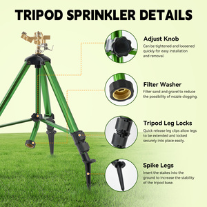 Adjustable Height Tripod Sprinkler with Brass Impact Head Rotating Lawn Sprinkler for Garden Yard Irrigation Large Area Coverage - Product Image 4