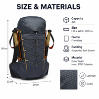 Solution tout-en-un, sac à dos de randonnée sans cadre 30L, nylon durable, pour les sports de plein air