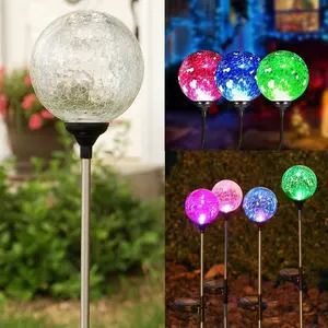 พลังงานแสงอาทิตย์ Cracked Glass Ball Led สวนพลังงานแสงอาทิตย์กลางแจ้ง