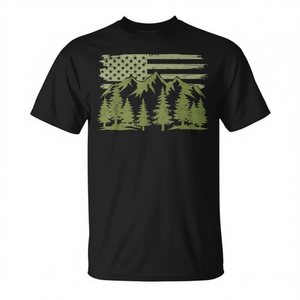 T-shirt con bandiera americana, foresta, alberi, fauna selvatica, natura, outdoor - Product Image 2