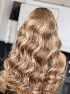 SHY Hair Nuova Collezione Parrucca 100% <span class=keywords><strong>Capelli</strong></span> Vergini con Pizzo HD <span class=keywords><strong>Biondo</strong></span> Dorato con Riflessi Nodo Singolo per Donne Bianche Senza Colla - Product Image 6