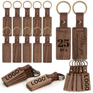 Llavero de Madera Personalizado con su Logotipo, Nogal Negro con Cuero, Cadena de Metal con Logotipo Grabado con Láser - Product Image 1