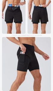 Men Summer Breathable Athletic Shorts Custom Logo Double <b>Layer</b> Fitness Running Shorts With Liner For Sports Training - Product Image 5