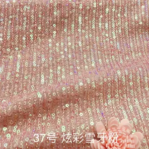 Hot Sell Stock African Bling Bling Lace Embroidery Stretch Spandex Mesh Swim 3mm Iridescent Peach Pink Shine Fabric For Dress