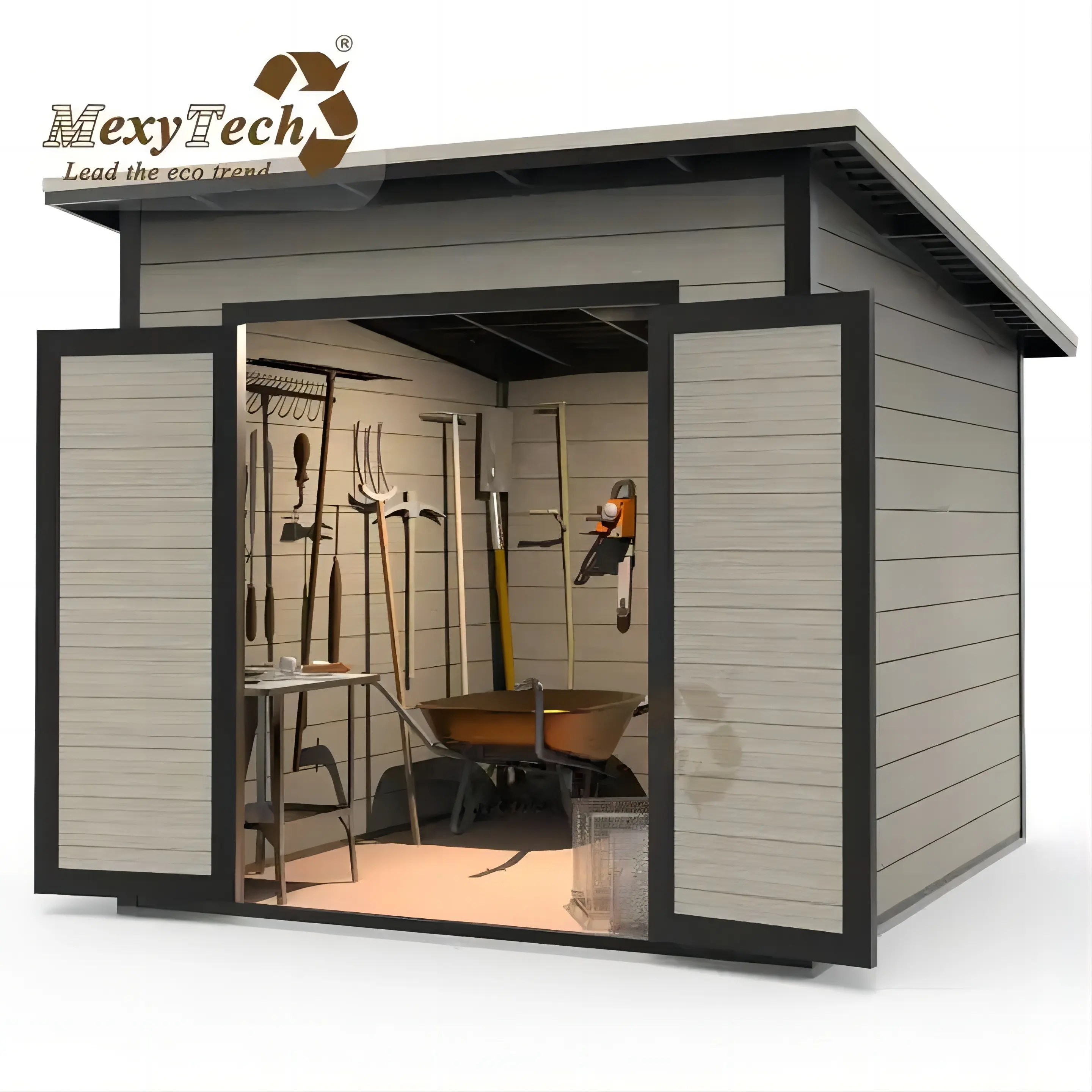 屋外生活のための木製複合材料防水ガーデンWPC屋外小屋による裏庭小屋を終了インストール