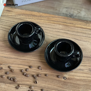 Glossy Black Mini Thick-walled 9 MM Ceramic Coffee <b>Cup</b> 60ML <b>Espresso</b> <b>Cup</b> Small Ceramic Hand-brewed <b>Cup</b> and Saucer Set - Product Image 3