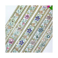 LEIXUSI 4cm Dentelle florale soluble dans l'eau, style ethnique, broderie à cordon de sequins, garniture en dentelle tissée avec fil doré pour accessoires vestimentaires