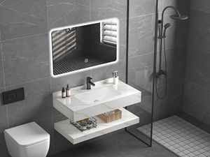 Meuble-lavabo mural moderne avec double vasque intégrée en marbre <span class=keywords><strong>et</strong></span> miroir LED pour petite <span class=keywords><strong>salle</strong></span> <span class=keywords><strong>de</strong></span> <span class=keywords><strong>bain</strong></span> - Product Image 6