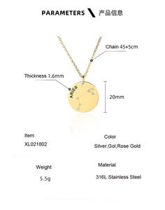 Collana di gioielli rotondi in acciaio inossidabile da donna 316L astrologia dodici <span class=keywords><strong>segni</strong></span> <span class=keywords><strong>zodiacali</strong></span> oro rosa oro argento ciondolo collana - Product Image 2