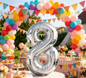 Party Love High-quality party supplies and decorations Balloon Numero Silver N8 45cm 12 pcs Bag - Product Image 6