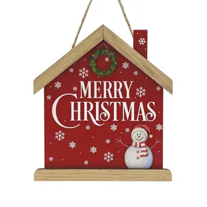 Navidad parti dekor kırmızı ahşap ev baskılı biz SANTA işaretleri dekorları noel ağacı askı süsleri inanıyorum
