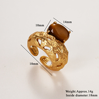 Bague en or martelé irrégulière et creuse avec pierre ovale naturelle, ajustable, style vintage, bijou artisanal pour femme, vente en gros