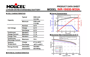 Batteries rechargeables au lithium 4,2 V 3500 mAh Molicel INR18650 M35A 10A <span class=keywords><strong>18650</strong></span> avec 800 cycles et 1 an de garantie pour vélo électrique - Product Image 6