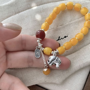 S925 Sterling Silver <b>Elephant</b> Amber Bracelet For Women Chinese Style <b>Gift</b> Jewelry - Product Image 3
