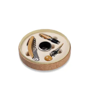 Set di accessori vino vino apribottiglie in acciaio inossidabile personalizzato, strumenti da Bar per cavatappi per vino tonda scatola in pelle