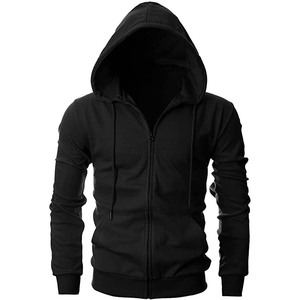 Sweat-shirt à capuche léger à fermeture éclair et à manches longues pour homme, vêtement de haute qualité avec poche Kanga, couleur unie, vente en gros - Product Image 2