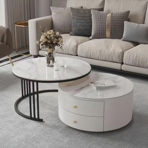 <span class=keywords><strong>Table</strong></span> basse de chambre moderne de luxe léger avec plateau en dalle de pierre blanche et structure en métal doré, design nordique emboî<span class=keywords><strong>table</strong></span>, multifonctionnelle - Product Image 1