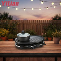 Casserole électrique multifonctionnelle 2-en-1 Robata Shabu Steamboat Pot Raclette Wok - Acier inoxydable, sans fumée, économie d'énergie, antiadhésif, barbecue
