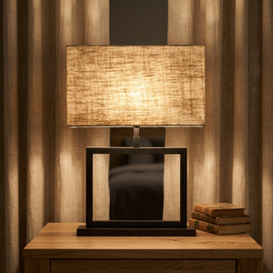<b>Black</b> Ceramic Table Lamp Rectangular Linen <b>Shade</b> Desktop Accent <b>Light</b> Traditional Bedroom Living Room - Product Image 4