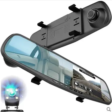 ขายส่งรถกล่องดำ Full HD 1080จุดเลนส์คู่ Dash Cam 4.3 "กระจกมองหลังรถ DVR กล้อง Night Vision