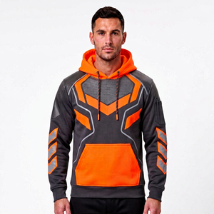 custom reflective safety hoodie men charcoal grey <b>orange</b> tactical fleece pullover hooded sweatshirt warm winter road workwear - Product Image 1