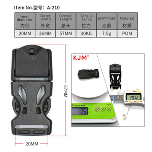 KJM Hollow Plastic Backpack Buckle 20mm 57mm Length 30kg Tensile Force Outdoor Hiking Safety <b>Clip</b> - Product Image 1