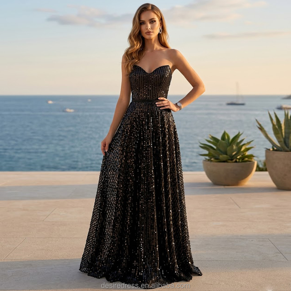 black white and gold bridesmaid dresses Gold Sequins Black Chiffon Bridesmaid Dresses Ruffles V-Neck Floor Length main image 0