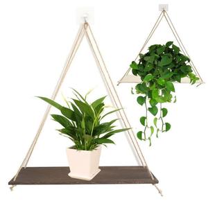 <b>Wall</b> <b>Mounted</b> Wooden Hanging Shelf Triangle Shape Multi Purpose No Drill <b>Plant</b> Display Rack Raw Wood Charcoal Grill Color - Product Image 1