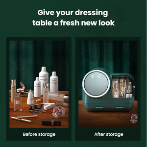 Organizador de <span class=keywords><strong>Maquillaje</strong></span> LED de Gran Capacidad, Caja de Almacenamiento de Cosméticos <span class=keywords><strong>con</strong></span> <span class=keywords><strong>Espejo</strong></span> Giratorio, Iluminación Ajustable, Organizador de Escritorio para Cuidado de la Piel - Product Image 2