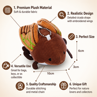 Porte-clés en peluche Zaves Cicada, insecte réaliste avec ailes brodées, écologique, durable, doux, marron, 10 cm, unisexe, pour les amoureux de la nature, unique