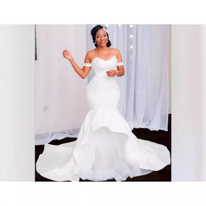 Off Shoulder Mermaid Wedding Dress <b>White</b> <b>Lace</b> Sweetheart Neckline Natural Waistline For African Brides - Product Image 3
