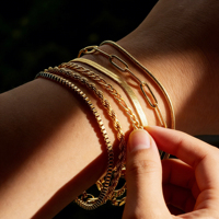 Bracelet pour homme en acier inoxydable plaqué or 18 carats PVD, résistant à l'eau, avec chaînes cubaine, Figaro, torsadée, chevrons et trombone, anti-ternissement