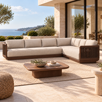 Canapé d'extérieur modulable en L, canapé d'angle pour patio, structure en bois massif, panneaux latéraux en corde, mobilier de salon pour jardin, terrasse, cour